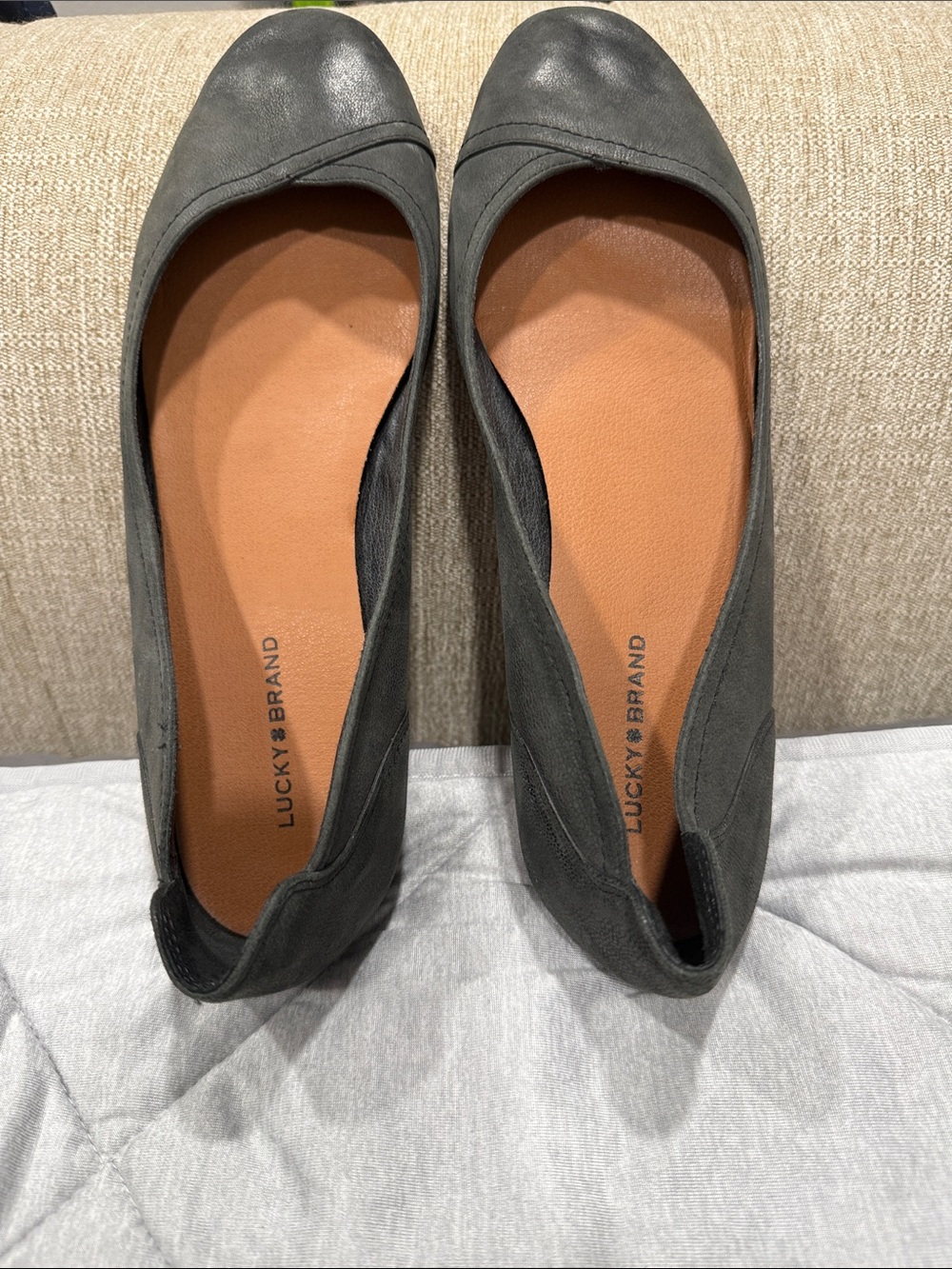 Lucky Brand leather Alba Flat, gray, US 11 EU 43